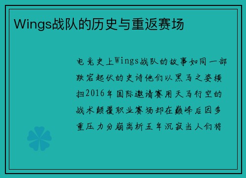 Wings战队的历史与重返赛场